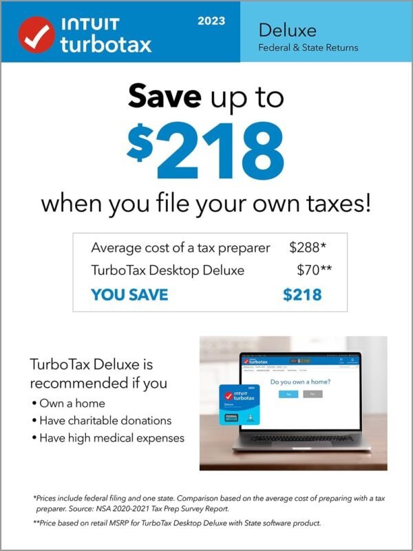 [Old Version] TurboTax Deluxe 2023, Federal & State Tax Return [PC/Mac Download]
