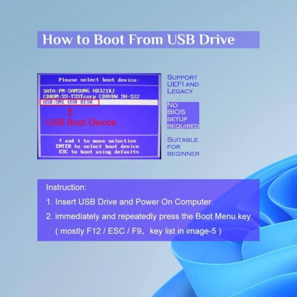 61x0GX8fFhL._AC_SL1200_.jpg 64GB - Bootable Windows 11/10 / 8.1/7, USB Driver 3.2 for Reinstall Windows, Reset Password, Network Drive,Supported UEFI and Legacy, Data Recovery, Repair Tool