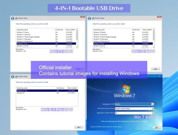 71Ij7TByBL._AC_SL1500_.jpg 64GB - Bootable Windows 11/10 / 8.1/7, USB Driver 3.2 for Reinstall Windows, Reset Password, Network Drive,Supported UEFI and Legacy, Data Recovery, Repair Tool
