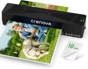 Crenova Laminator Machine with 10 Laminating Sheets, A4 Laminating Machine Hot & Cold with Fast Warm Technology, Thermal Laminator 9 Inch for Home Office School Business Black