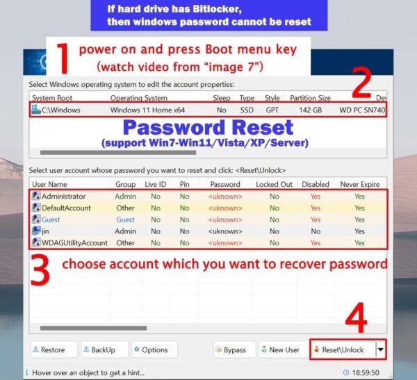 71AWJ8yiADL._AC_SL1237_.jpg 64GB - Bootable Windows 11/10 / 8.1/7, USB Driver 3.2 for Reinstall Windows, Reset Password, Network Drive,Supported UEFI and Legacy, Data Recovery, Repair Tool