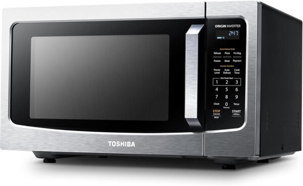 TOSHIBA ML-EM45PIT(SS) Countertop Microwave Oven with Inverter Technology, Kitchen Essentials, Smart Sensor, Auto Defrost, 1.6 Cu.ft, 13.6" Removable Turntable, 33lb.&1250W, Stainless Steel