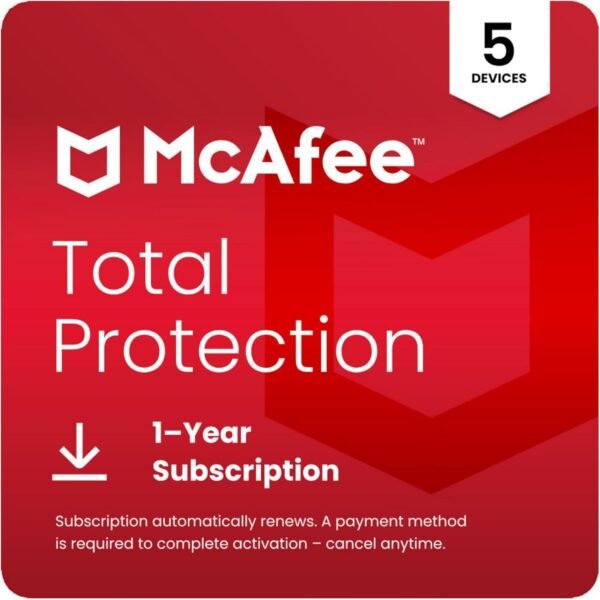 McAfee Total Protection 2025 5-Device | AntiVirus Software 2025 for PC, Secure VPN, Password Manager, Identity Monitoring | 1 Year Subscription Auto-Renewal