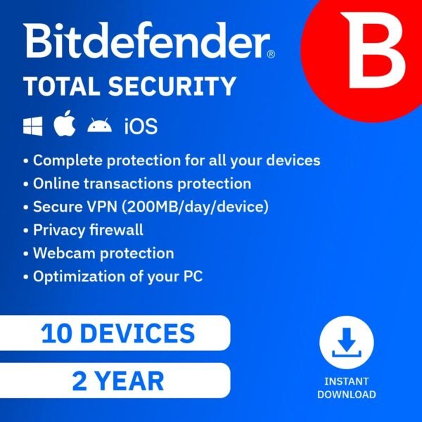 Bitdefender Total Security - 10 Devices | 2 year Subscription | PC/MAC |Activation Code by email
