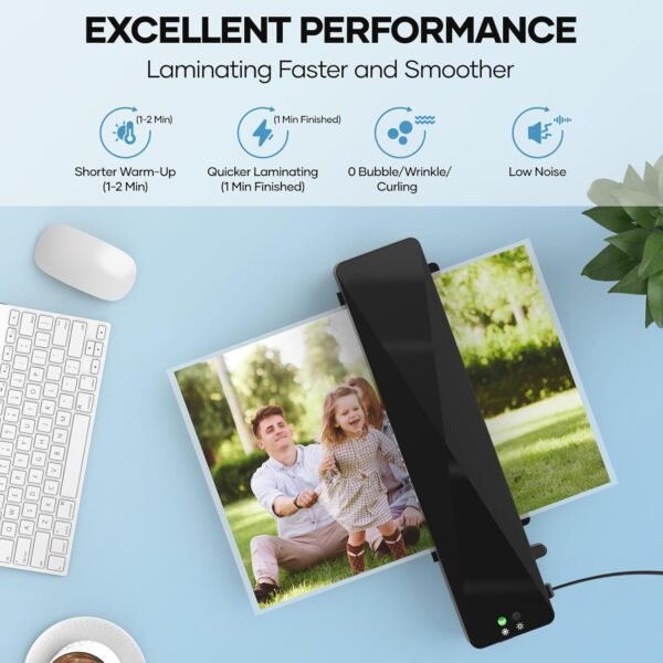 Crenova Laminator Machine with 10 Laminating Sheets, A4 Laminating Machine Hot & Cold with Fast Warm Technology, Thermal Laminator 9 Inch for Home Office School Business Black