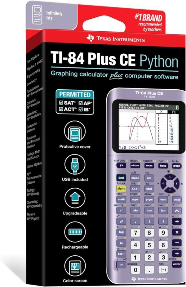 TI-84 Plus CE Python Enhanced Graphing plus Software, Iris/Purple
