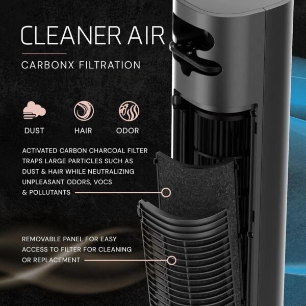 81EeQAxajAL._AC_SL1500_.jpg LASKO Pinnacle 40” Tower Fans for Home, 32 ft/s Airflow, Quiet 24dB, 90° Oscillation, Standing Fan for Bedroom with 24 Hour Timer, DC Motor, Air Filter for Hair & Dust, Night Light, Remote, DST100