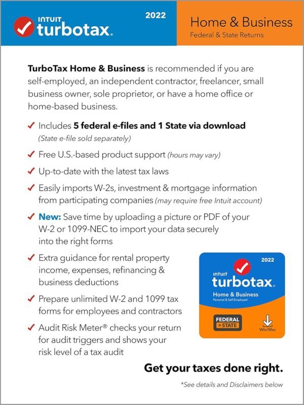 [Old Version] TurboTax Home & Business 2022 Tax Software, Federal and State Tax Return, [Amazon Exclusive] [PC/MAC Download]