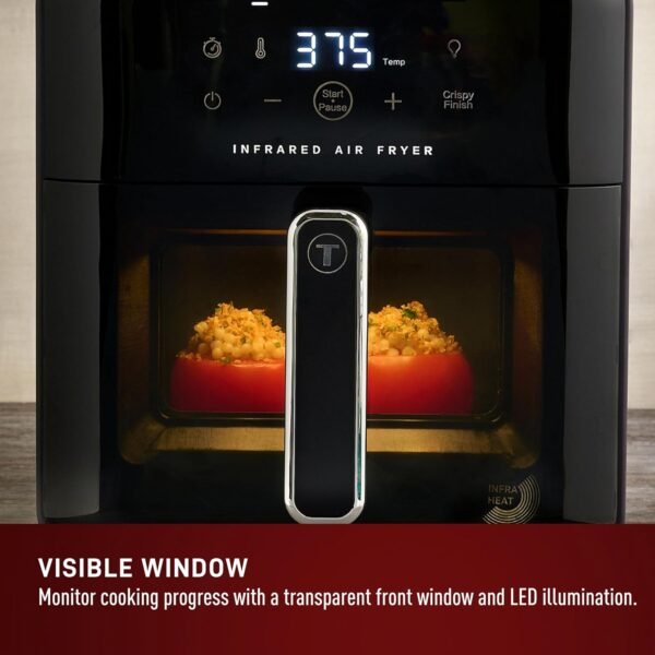 T-fal Infrared Air Fryer, 2x Faster Than Traditional Heating*, Large Air Fryer Toaster Oven Combo, 6 Qt Digital Touch Screen, 7-in-1 Cooking Functions, No-Shake Technology, 1550W, Black,