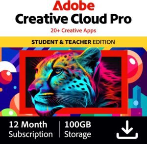 Adobe Creative Cloud Pro | Student & Teacher Edition | Adobe Creative Cloud Pro | Student & Teacher Edition | 20+ creative apps plus 100GB Storage |12-Month Subscription | PC/Mac