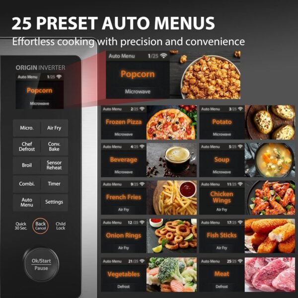TOSHIBA ML2-STC13SAIT(SS) Air Fryer Combo Countertop Microwave Ovenwith 2.4-Inch Color Screen, Origin Inverter Technology, Smart Sensor, Compatible with Alexa, 1100W, 1.3 Cu.Ft, Silver