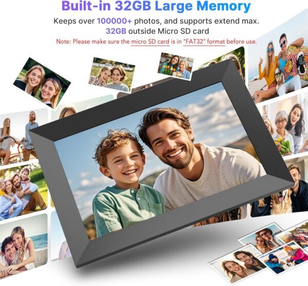 Uhale Digital Picture Frame 32GB Storage 10.1 Inch WiFi Electronic Photo Frames SD Card Slot IPS Touch Screen HD Display Auto Rotate Slideshow Share Videos Photos Instantly Send Wishes Remotely