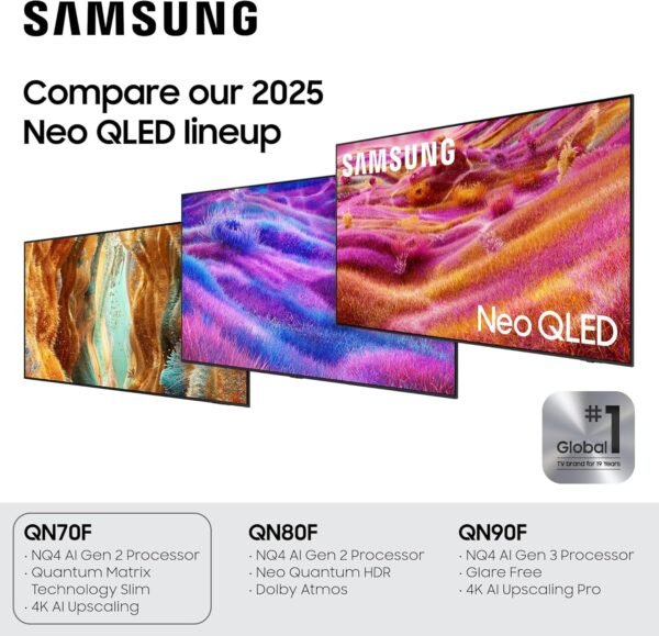 Samsung 55-Inch Class Neo QLED QN70F 4K Mini LED Smart TV (2025 Model) NQ4 AI Gen2 Processor, Quantum Matrix Technology Slim, Motion Xcelerator 144Hz, Samsung Vision AI, Alexa Built-in