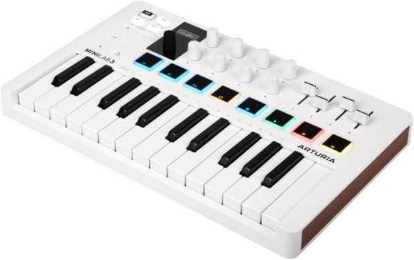 Arturia MiniLab 3 - Universal MIDI Controller for Music Production, with All-in-One Software Package - 25 Keys, 8 Multi-Color Pads - White