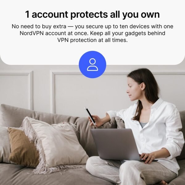 612kQJozMGL._AC_SL1350_.jpg NordVPN Standard, 10 Devices, 1-Year, VPN & Cybersecurity, Digital Code