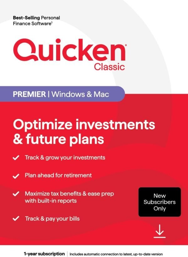Quicken Classic Premier for New Subscribers| 1 Year [PC/Mac Online Code]