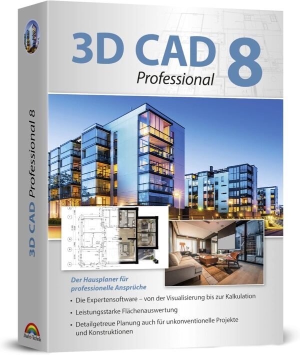 Home design and 3D construction software compatible with Windows 11, 10, 8.1, 7 - Plan and design buildings from initial rough sketches to the finished blueprints - 3D CAD 8 Professional