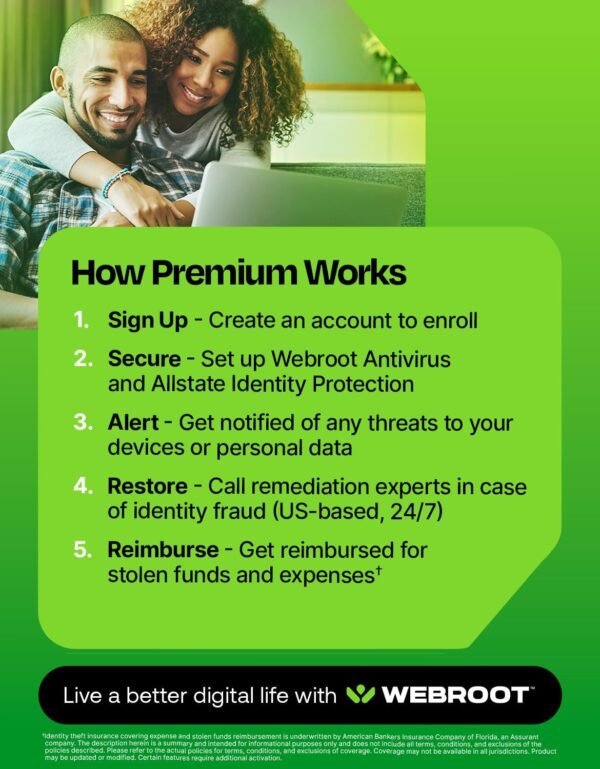 Webroot Premium 2025 with Allstate Identity Protection | 10 Device, 1 Year | Antivirus and Internet Security Software, Advanced Dark Web Monitoring, Password Manager | NEW [Online Code]