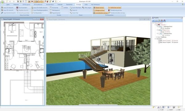Home design and 3D construction software compatible with Windows 11, 10, 8.1, 7 - Plan and design buildings from initial rough sketches to the finished blueprints - 3D CAD 8 Professional