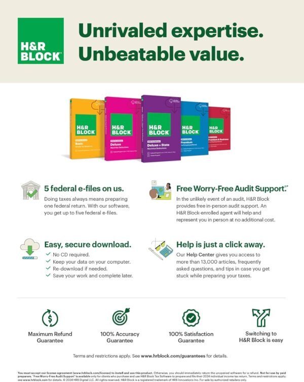 H&R Block Tax Software Deluxe 2024 Win/Mac with Refund Bonus Offer (Amazon Exclusive) [PC/Mac Online Code]