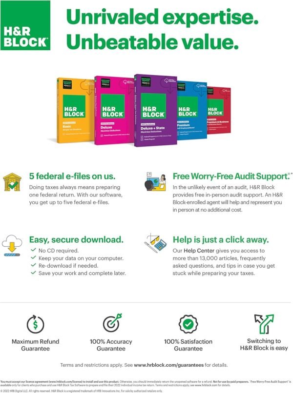H&R Block Tax Software Deluxe + State 2022 with Refund Bonus Offer (Amazon Exclusive) [PC Download] (Old Version)