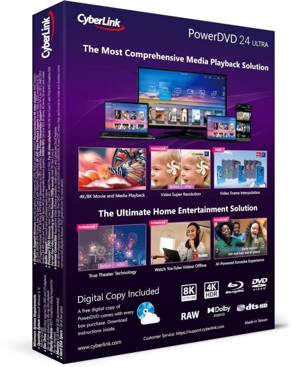 CyberLink PowerDVD 24 Ultra | Blu-ray, DVD, & Media Player Software | Play Virtually Any File Format [Retail Box with Download Card]