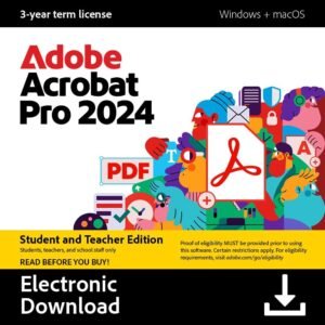 Adobe Acrobat Pro 2024 Student & Teacher Edition | Software Download | PDF Software | 3-year term license | Activation Required [PC/Mac Online Code]