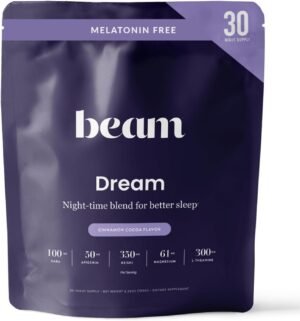 Beam Dream Sleep Powder, Sleep Supplement, Sleep Aids for Adults, Melatonin Free, Contains Magnesium, L Theanine, Apigenin, Natural Sleep Aid, Vegan, Non GMO, Dairy Free, 3rd Party Tested, 30 Servings