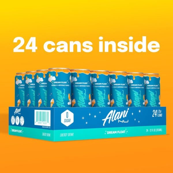 Alani Nu DREAM FLOAT, Sugar Free, Low Calorie Energy Drinks, 200mg Caffeine, Biotin, B Vitamins, Zero Sugar, 10 Calories, 12 Fl Oz Cans, 24 Pack