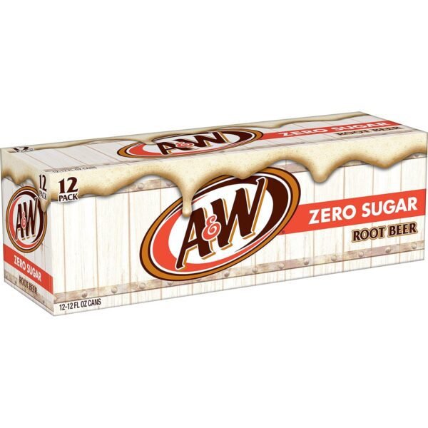 A&W Zero Sugar Root Beer Soda, 12 fl oz cans, 12 pack