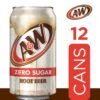 A&W Zero Sugar Root Beer Soda, 12 fl oz cans, 12 pack
