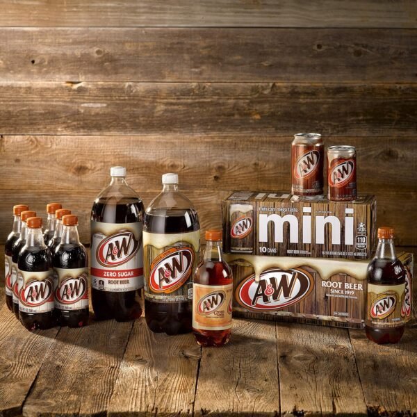 A&W Zero Sugar Root Beer Soda, 12 fl oz cans, 12 pack