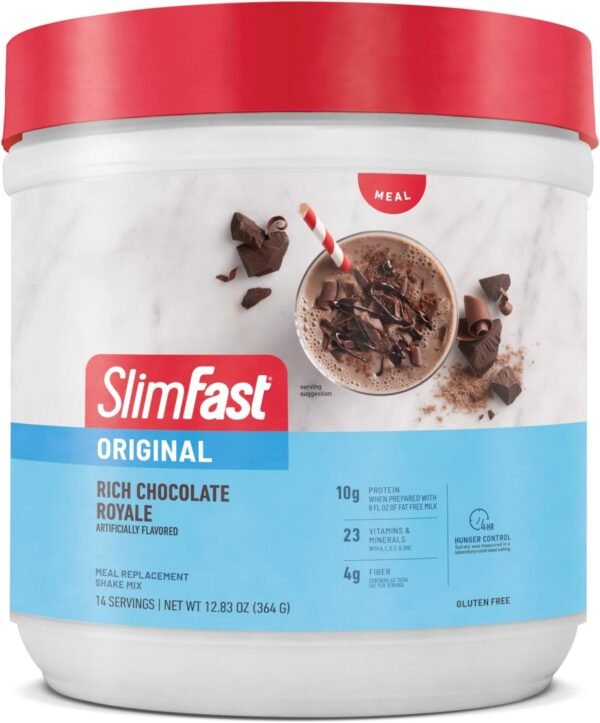 61HkYOKy1gL._AC_SL1500_.jpg SlimFast Meal Replacement Powder, Original Rich Chocolate Royale, Weight Loss Shake Mix, 10g of Protein, 14 Servings (Pack of 3) (Packaging May Vary)