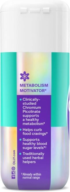 OLLY Combat Cravings, Metabolism & Energy Support Supplement,1000 mcg Chromium, Green Tea, Goji Berry, Ginger - 30 Count