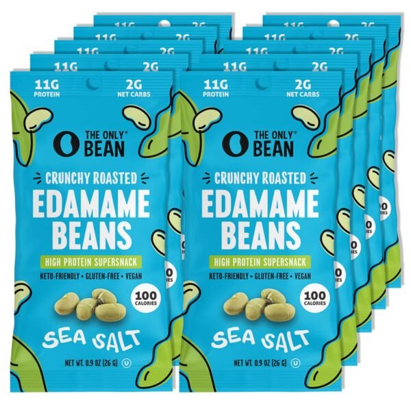 71IEI2jfEL._SL1500_.jpg The Only Bean Crunchy Dry Roasted Edamame Snacks (Sea Salt), Healthy High Protein(11g) Keto Food, Low Carb Gluten Free Office Vegan Food 100 Calorie Snack Pack, 0.9oz 10 Pack