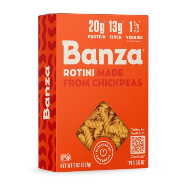 Banza Rotini Pasta from Chickpeas - Gluten Free, High Protein, and Lower Carb Protein Rotini Chickpea Pasta - 8oz