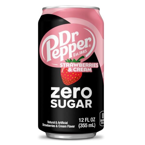 Dr Pepper Zero Strawberries and Cream Soda, 12 fl oz cans, 12 Pack