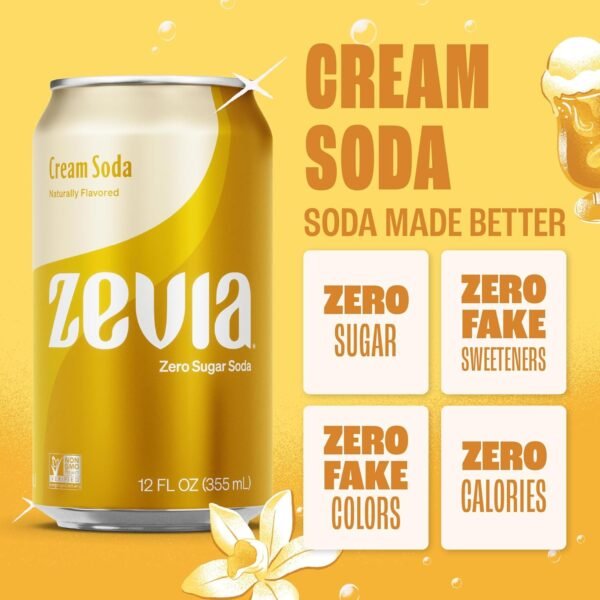 71AqtNotSoL._SL1500_.jpg Zevia Zero Sugar Soda, Cream Soda, 12 Ounce Cans (Pack of 12)