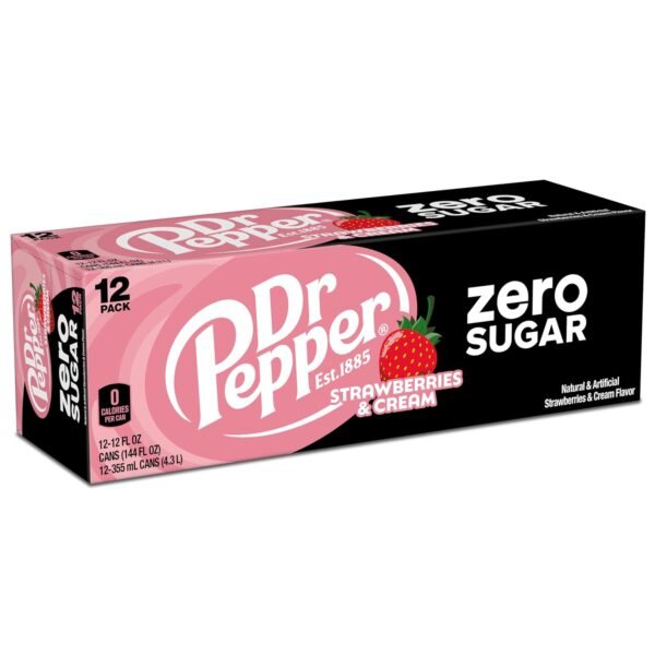 Dr Pepper Zero Strawberries and Cream Soda, 12 fl oz cans, 12 Pack
