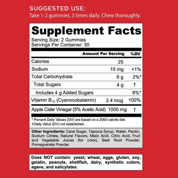 Goli Apple Cider Vinegar Gummy Vitamins - 60 Count - Vitamin B12, Gelatin-Free, Gluten-Free, Vegan & Non-GMO