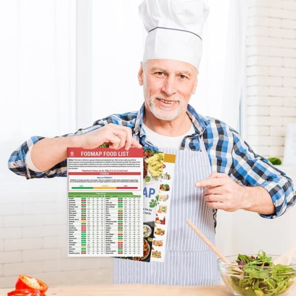 HAMIEW Set 3 Low FODMAP Food List Chart & Meal Plan for IBS, SIBO, Bloating – Laminated Diet Guide w/Serving Size, Net Carbs, Calories, Gluten, Fiber – Elimination Diet Recipes for Beginners