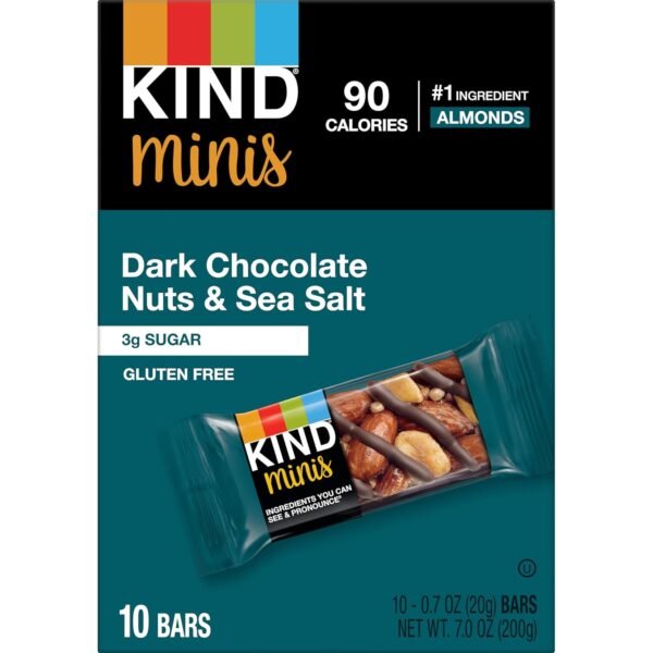 71SE0YS-hKL._SL1500_.jpg KIND Minis, Dark Chocolate Nuts & Sea Salt, Healthy Snacks, Gluten Free, Low Calorie Snacks, Low Sugar, 10 Count