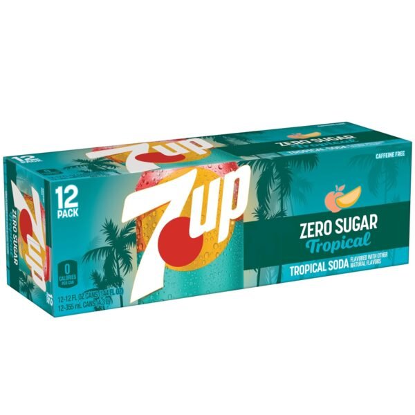 7UP Tropical Zero Sugar Soda, 12 fl oz cans, 12 pack