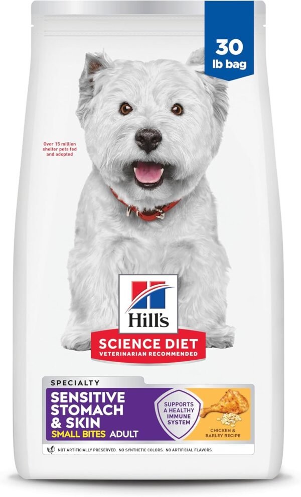 Hill's Science Diet Sensitive Stomach & Skin, Adult 1-6, Stomach & Skin Sensitivity Support, Small Kibble, Dry Dog Food, Chicken Recipe, 30 lb Bag