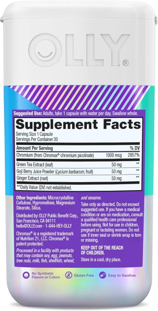 OLLY Combat Cravings, Metabolism & Energy Support Supplement,1000 mcg Chromium, Green Tea, Goji Berry, Ginger - 30 Count