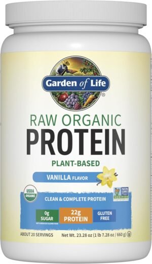 Garden of Life Protein Powder, Vegan Protein Powder, BCAA, Probiotics & Digestive Enzymes, Gluten & Lactose Free, Vanilla, 1.5 LB