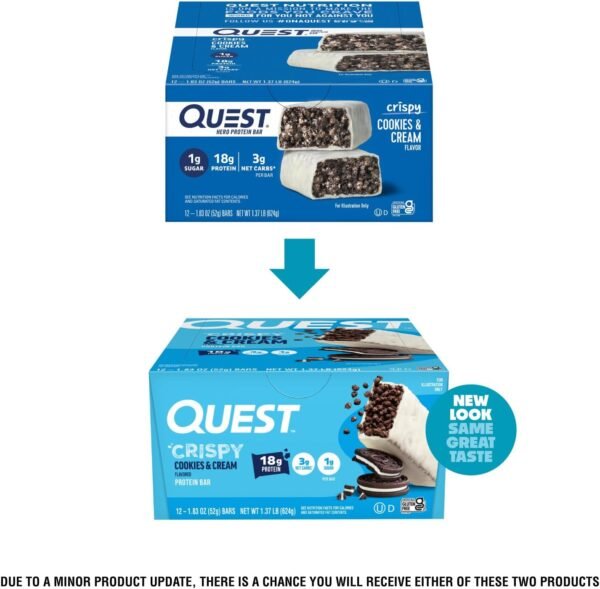71gAGT4WFnL._AC_SL1500_.jpg Quest Nutrition Crispy Cookies & Cream Hero Protein Bar, 18g Protein, 1g Sugar, 3g Net Carb, Gluten Free, Protein Snack, Keto Friendly, 12 Count