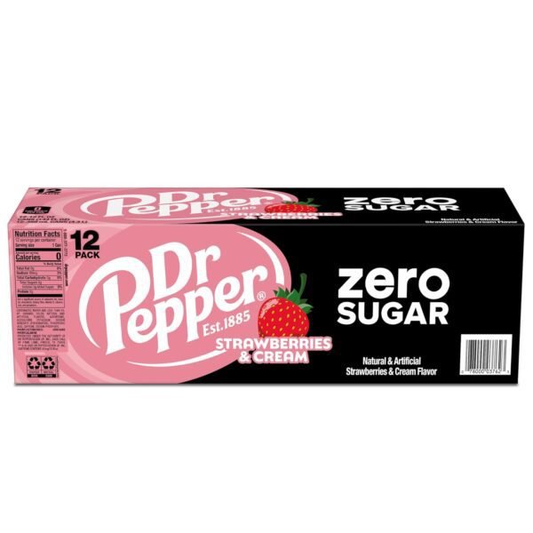 Dr Pepper Zero Strawberries and Cream Soda, 12 fl oz cans, 12 Pack