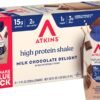 Atkins Milk Chocolate Delight High Protein Shake, 15g Protein, Low Atkins Milk Chocolate Delight High Protein Shake, 15g Protein, Low Glycemic , 2g Net Carb, 1g Sugar, Keto Friendly , Chocolate Flavored Protein Shakes, 12 Count