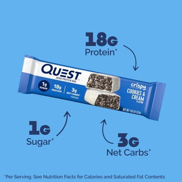 71wzcqLu-AL._AC_SL1500_.jpg Quest Nutrition Crispy Cookies & Cream Hero Protein Bar, 18g Protein, 1g Sugar, 3g Net Carb, Gluten Free, Protein Snack, Keto Friendly, 12 Count